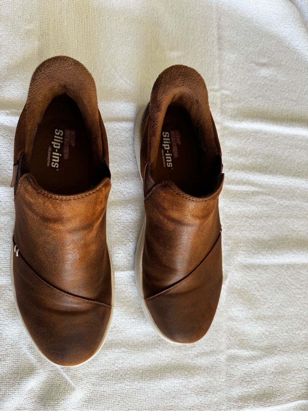 Skechers Tan Slip-On Loafer with Multicolor Striped Heel Panel - Picture 4 of 12